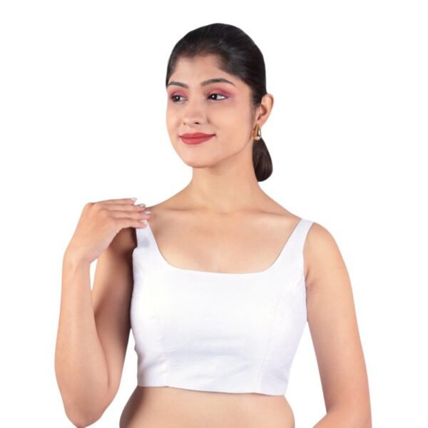 White Sleeveless Padded Saree Blouse - Image 4