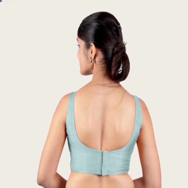 Teal Blue Padded Saree Blouse - Image 2