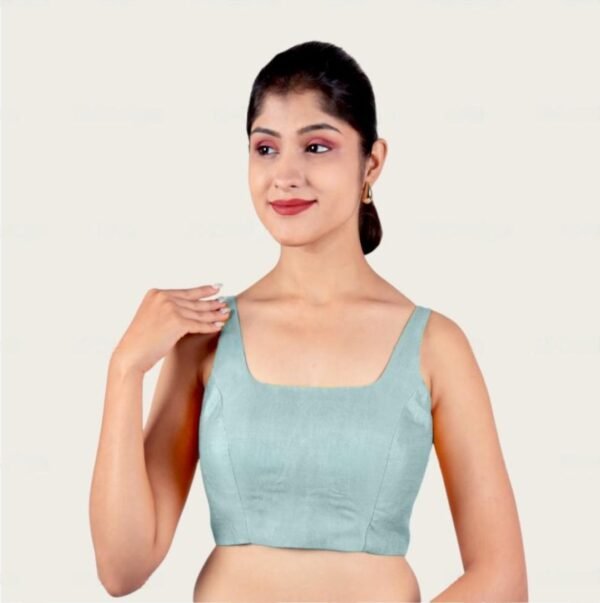 Teal Blue Padded Saree Blouse - Image 4