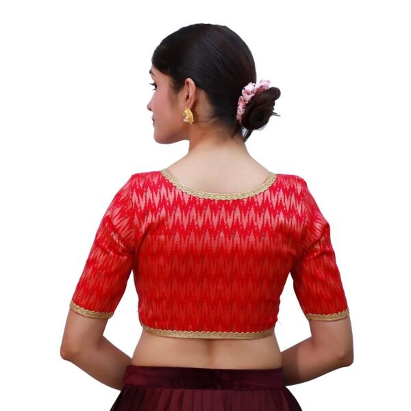 Red V Neck Blouse with Short Sleeve - Image 3