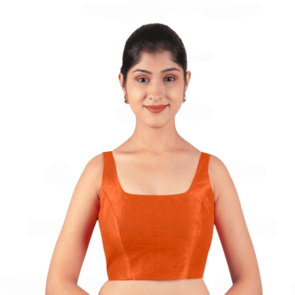Orange Sleeveless Padded Saree Blouse - Image 3