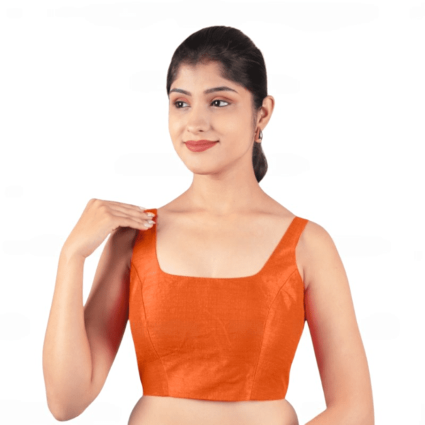 Orange Sleeveless Padded Saree Blouse - Image 4