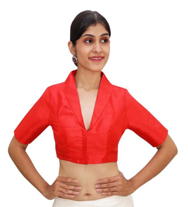 Red Collar Padded Blouse - Image 4